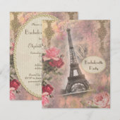 Invitation Chic Tour Eiffel & Bachelorette Rose (Devant / Derrière)