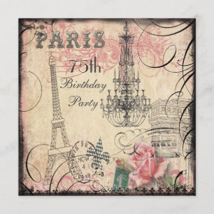 Invitation Chic Tour Eiffel & Chandelier 75e anniversaire