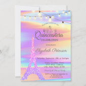 Invitation Chic Tour Eiffel pailleté holographique Quinceañer (Devant)