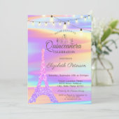 Invitation Chic Tour Eiffel pailleté holographique Quinceañer (Debout devant)