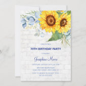 Invitation Chic Tournesol Agé Mur Brique Vert Anniversaire (Devant)