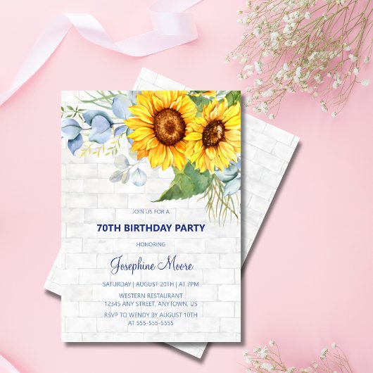 Invitation Chic Tournesol Agé Mur Brique Vert Anniversaire