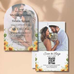 Invitation chic tournesol code qr 2 photos arch mariage
