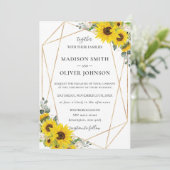 Invitation Chic tournesol floral or Mariage géométrique (Debout devant)