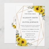 Invitation Chic tournesol floral or Mariage géométrique (Devant / Derrière)
