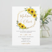 Invitation Chic tournesol floral or Mariage géométrique (Debout devant)
