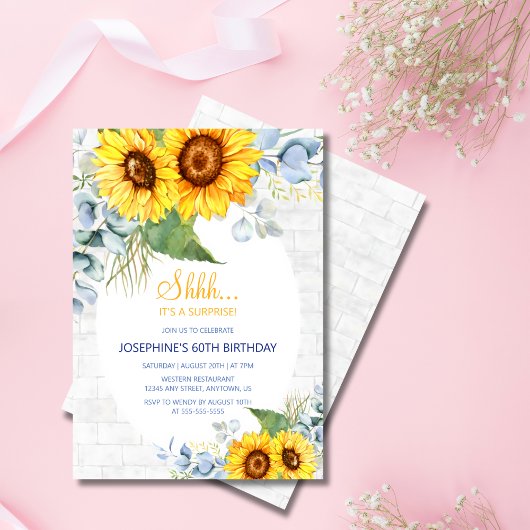 Invitation Chic Tournesol Mur brique Floral Surprise Annivers
