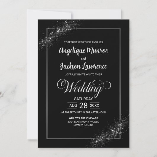 Invitation Chic tout en un Mariage de Parties scintillant noi (Devant)