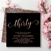 Invitation Chic Trente Script Rose Or Noir 30e anniversaire