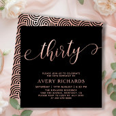Invitation Chic Trente Script Rose Or Noir 30e anniversaire