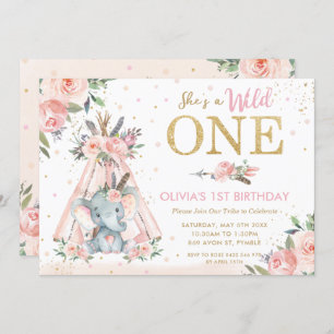 Invitation Chic Tribal Floral Elephant Wild Un premier annive