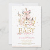 Invitation Chic tribal Woodland Animals Baby shower de filles (Devant)