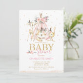 Invitation Chic tribal Woodland Animals Baby shower de filles (Debout devant)