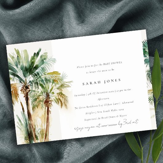 Invitation Chic Tropical Aquarelle Palm Trees Baby shower