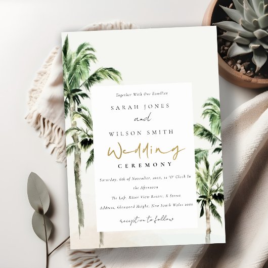 Invitation Chic Tropical Beach Palm Trees Mariage aquarelle
