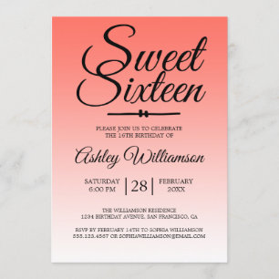 Invitation Chic Tropical Coral Ombre Sweet 16 16e anniversair