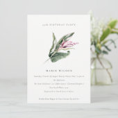 Invitation Chic Tropical Fleuri rose N'importe quel âge Anniv (Debout devant)