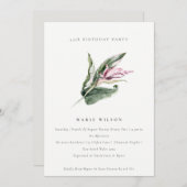 Invitation Chic Tropical Fleuri rose N'importe quel âge Anniv (Devant / Derrière)