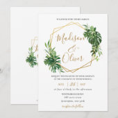 Invitation Chic Tropical Greenery Gold Mariage géométrique (Devant / Derrière)