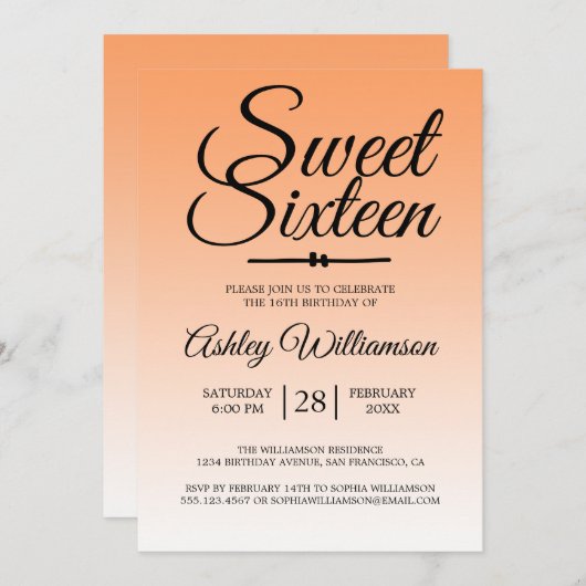 Invitation Chic Tropical Orange Ombre Sweet 16 16e anniversai (Devant / Derrière)