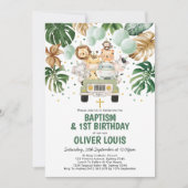 Invitation Chic Tropical Safari Jungle Baptême 1er anniversai (Devant)