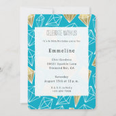 Invitation Chic Turquoise Aqua Blue Gold Diamonds Anniversair (Devant)