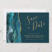 Invitation Chic Turquoise Bleu Or Agate foncé Enregistrer la  (Devant)