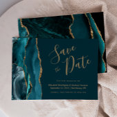 Invitation Chic Turquoise Bleu Or Agate foncé Enregistrer la 