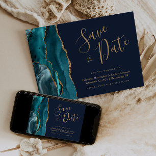 Invitation Chic Turquoise Bleu Or Agate Marine Bleu Enregistr