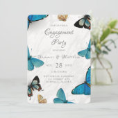 Invitation Chic Turquoise Bleu Peint Papillon Partie d'engage (Debout devant)