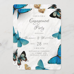 Invitation Chic Turquoise Bleu Peint Papillon Partie d'engage
