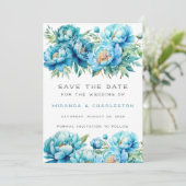 Invitation Chic Turquoise Blue Peony Flower Enregistrer La Da (Debout devant)