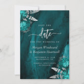Invitation Chic Turquoise Blue Silver Floral Wedding Enregist (Devant)