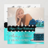 Invitation chic turquoise et noire de photo de (Devant / Derrière)