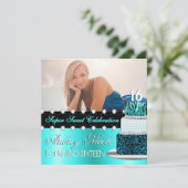 Invitation chic turquoise et noire de photo de (Debout devant)