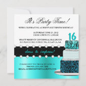 Invitation chic turquoise et noire de photo de (Dos)