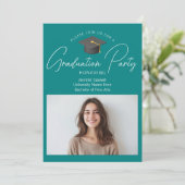 Invitation Chic Turquoise Graduate Photo Graduate Party (Debout devant)