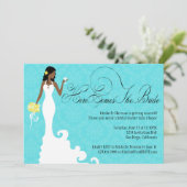 Invitation Chic Turquoise noir jaune damassé voilà la mariée (Debout devant)