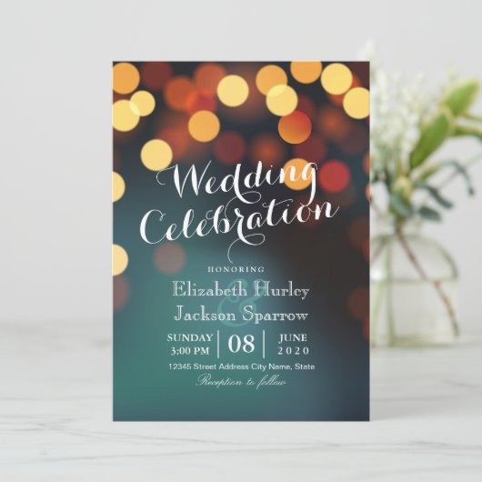 Invitation Chic Turquoise or Bokeh Parties scintillant chaîne (Debout devant)