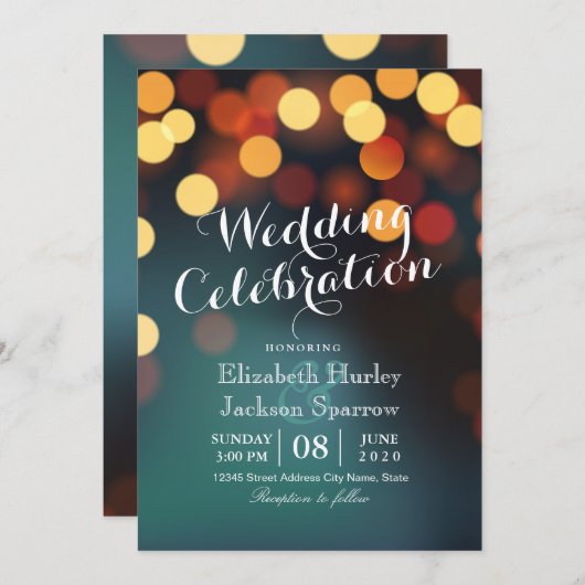 Invitation Chic Turquoise or Bokeh Parties scintillant chaîne (Devant / Derrière)