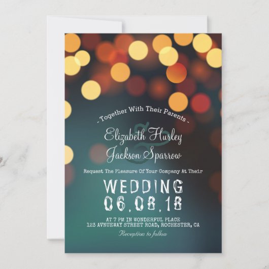 Invitation Chic Turquoise or Bokeh Parties scintillant chaîne (Devant)