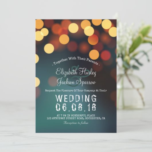 Invitation Chic Turquoise or Bokeh Parties scintillant chaîne (Debout devant)