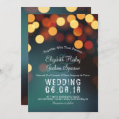 Invitation Chic Turquoise or Bokeh Parties scintillant chaîne (Devant / Derrière)