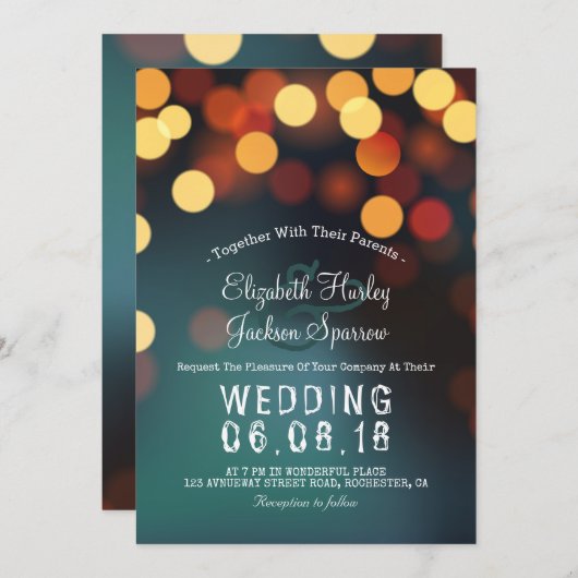 Invitation Chic Turquoise or Bokeh Parties scintillant chaîne (Devant / Derrière)