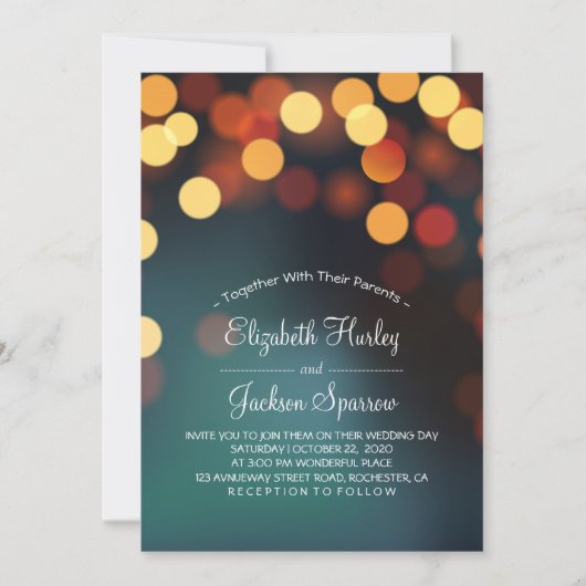 Invitation Chic Turquoise or Bokeh Parties scintillant chaîne (Devant)