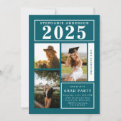Invitation Chic Turquoise Photo Collage Graduation Party (Devant)