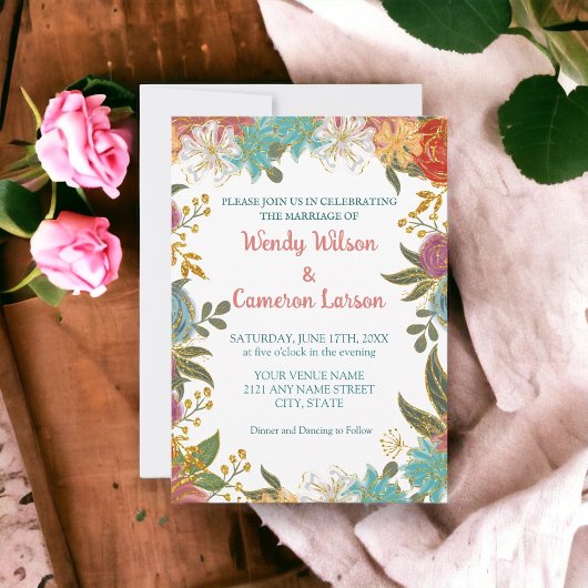 Invitation Chic Turquoise rouille Florale Douche n