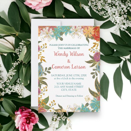 Invitation Chic Turquoise rouille Florale Douche n