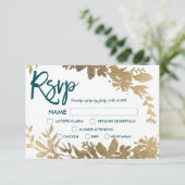 Invitation Chic turquoise script Floral feuille or rsvp maria (Debout devant)