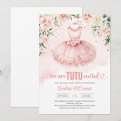 Invitation Chic tutu rose rose floral rose robe or éclatant (Devant / Derrière)
